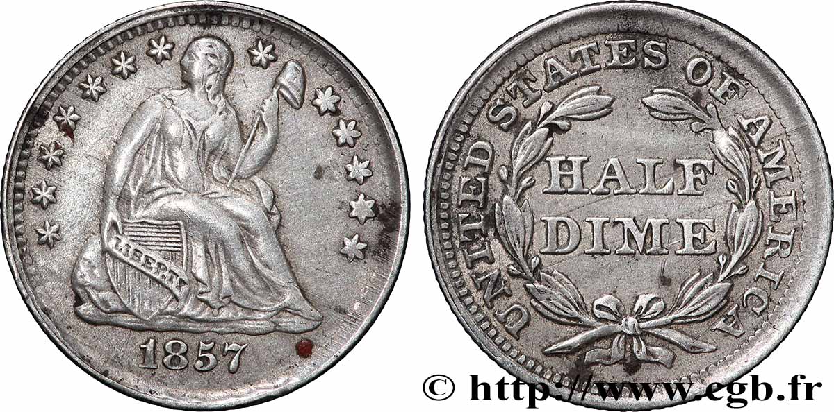 ÉTATS-UNIS D&nbsp;AMÉRIQUE 1/2 Dime Liberté assise 1857 Philadelphie TTB 
