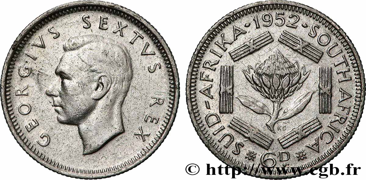 SOUTH AFRICA 6 Pence Georges VI 1952 Pretoria XF 