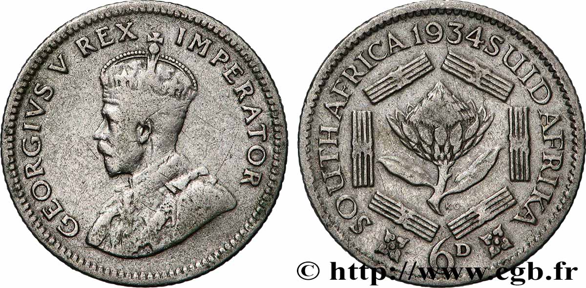 SUDÁFRICA 6 Pence Georges V  1934 Pretoria BC+ 