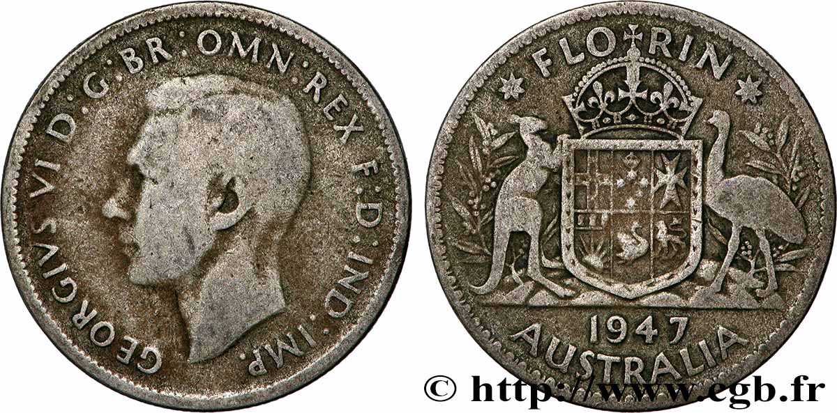 AUSTRALIE 1 Florin Georges VI 1947 Melbourne TB 
