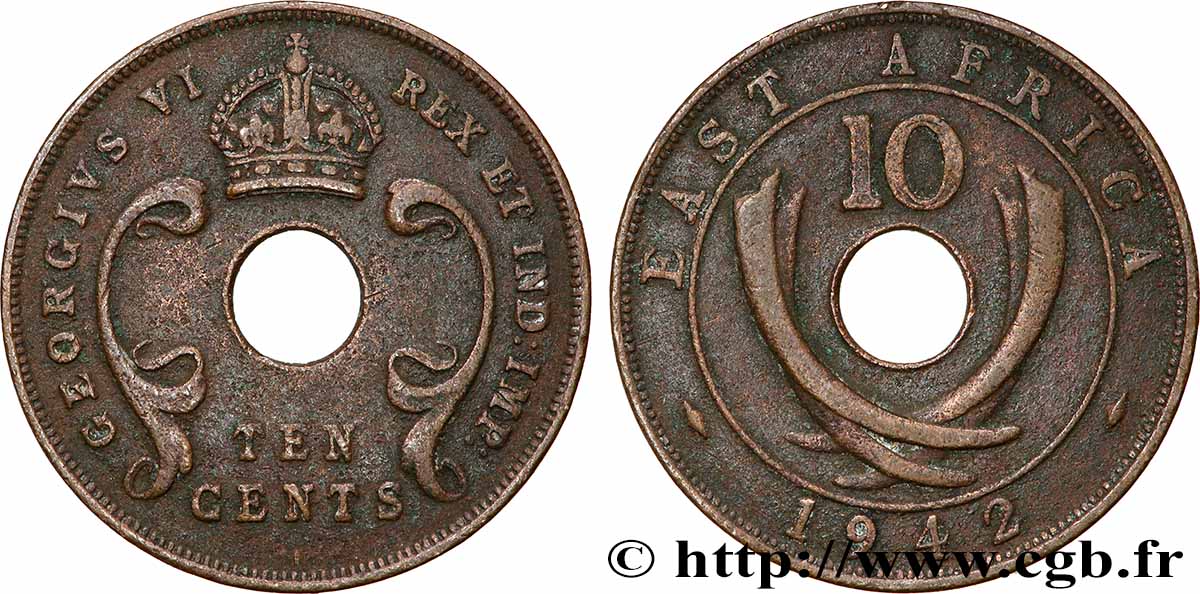 ÁFRICA ORIENTAL BRITÁNICA 10 Cents Georges VI 1942 Londres BC+ 