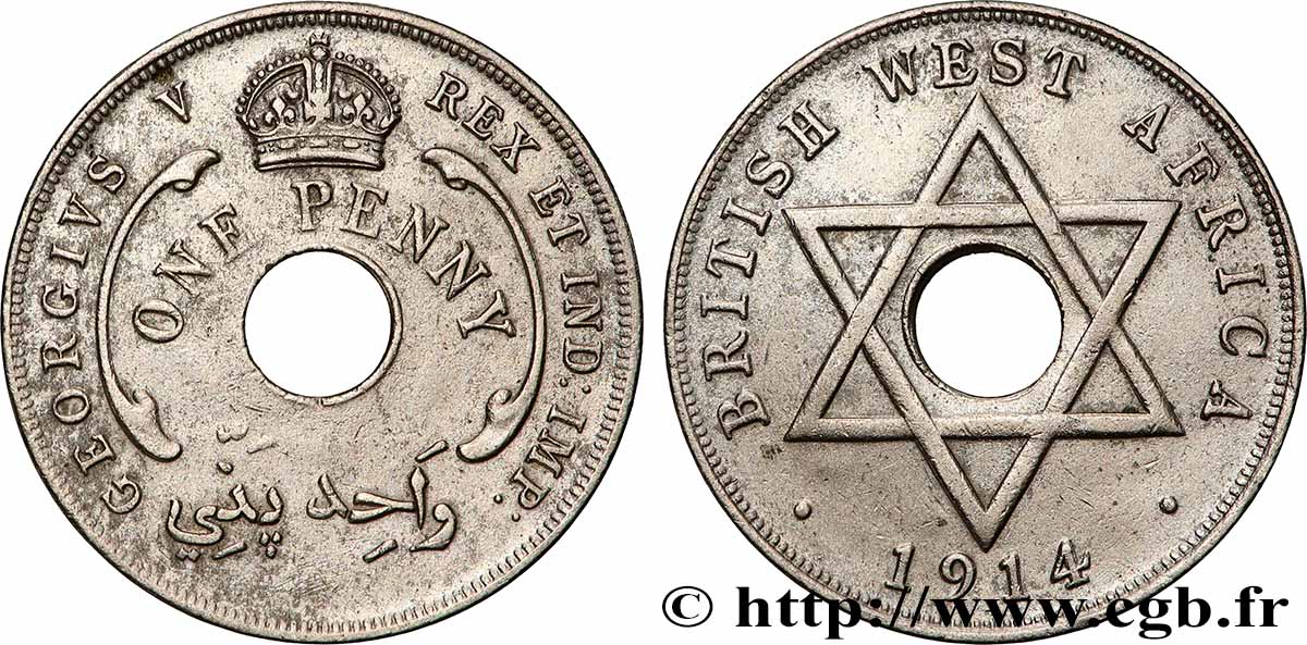 BRITISH WEST AFRICA 1 Penny Georges V 1914 Londres XF 