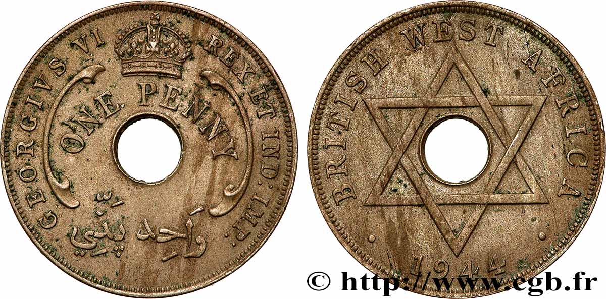 AFRIQUE OCCIDENTALE BRITANNIQUE 1 Penny Georges VI 1944 Londres TTB 