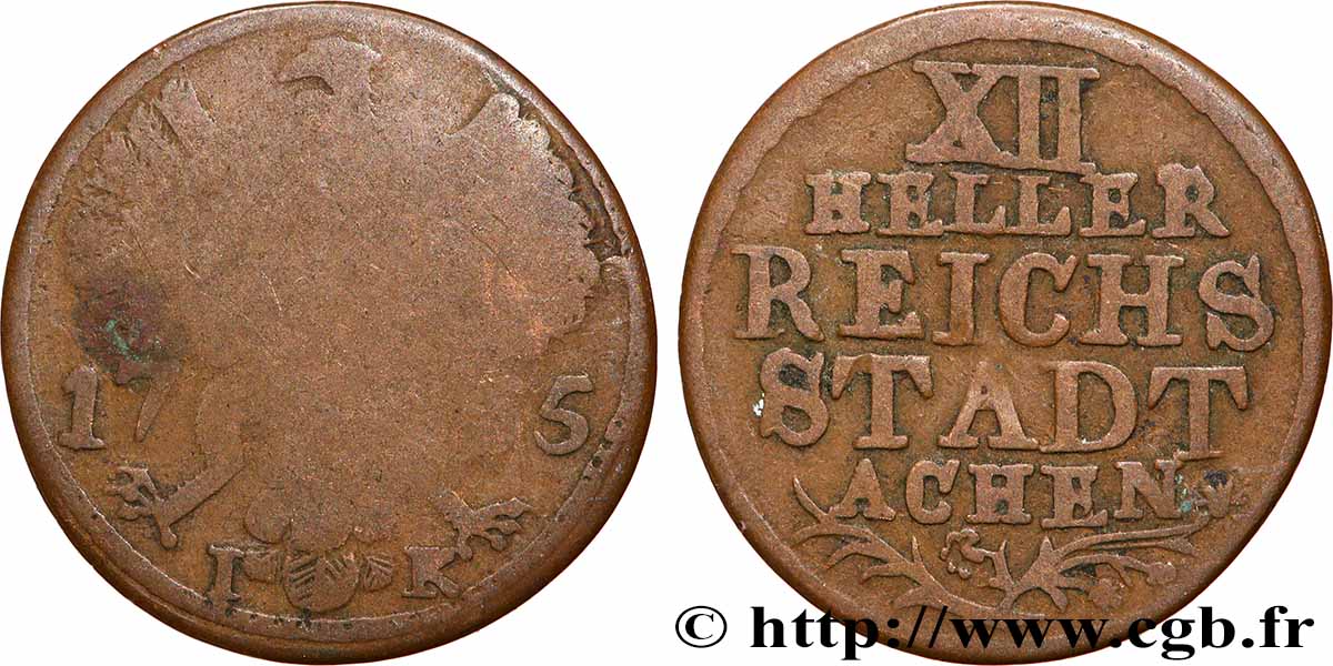 GERMANY - AACHEN 12 Heller ville de Aachen aigle 1765  VF 