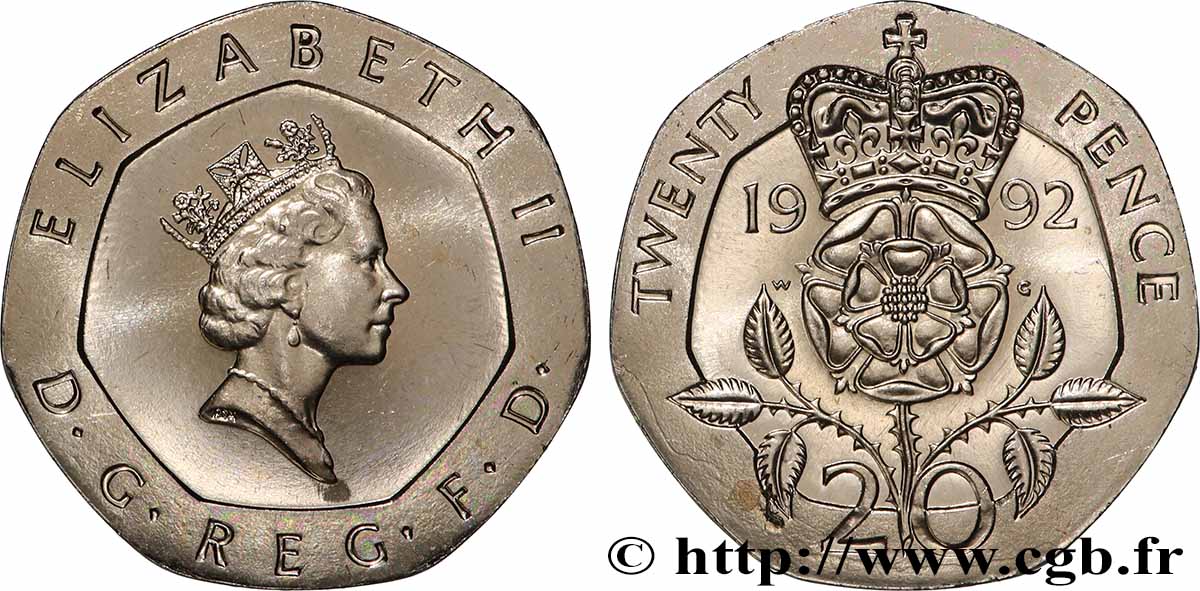 REINO UNIDO 20 Pence Proof Elisabeth II (petit portrait) 1992 Londres SC 