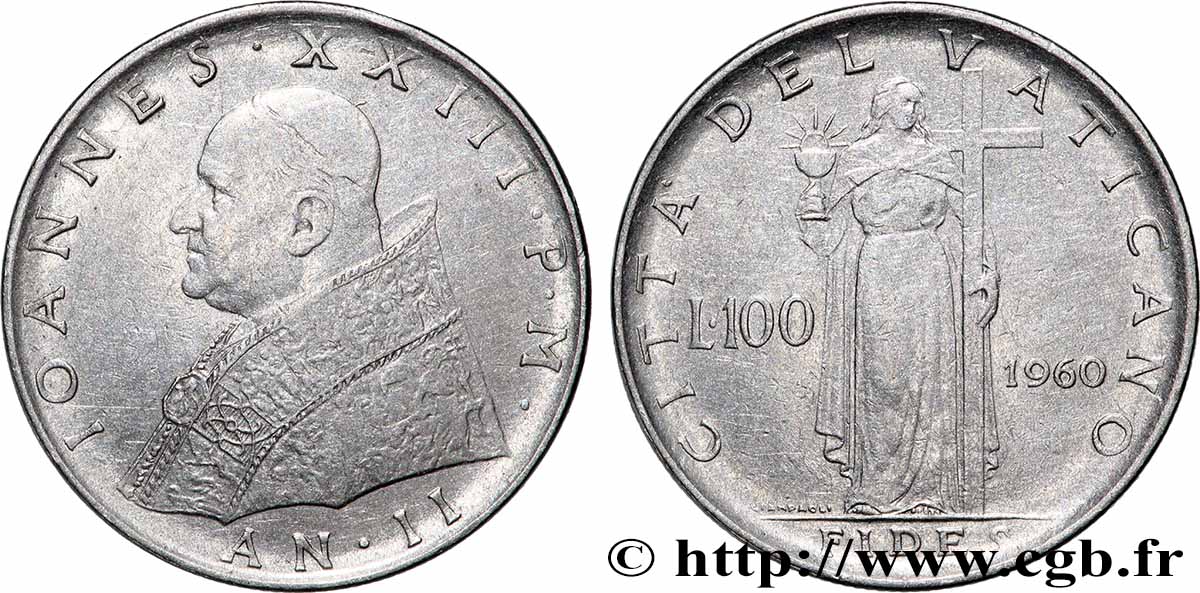 VATICAN AND PAPAL STATES 100 Lire Jean XXIII an II 1960 Rome XF 