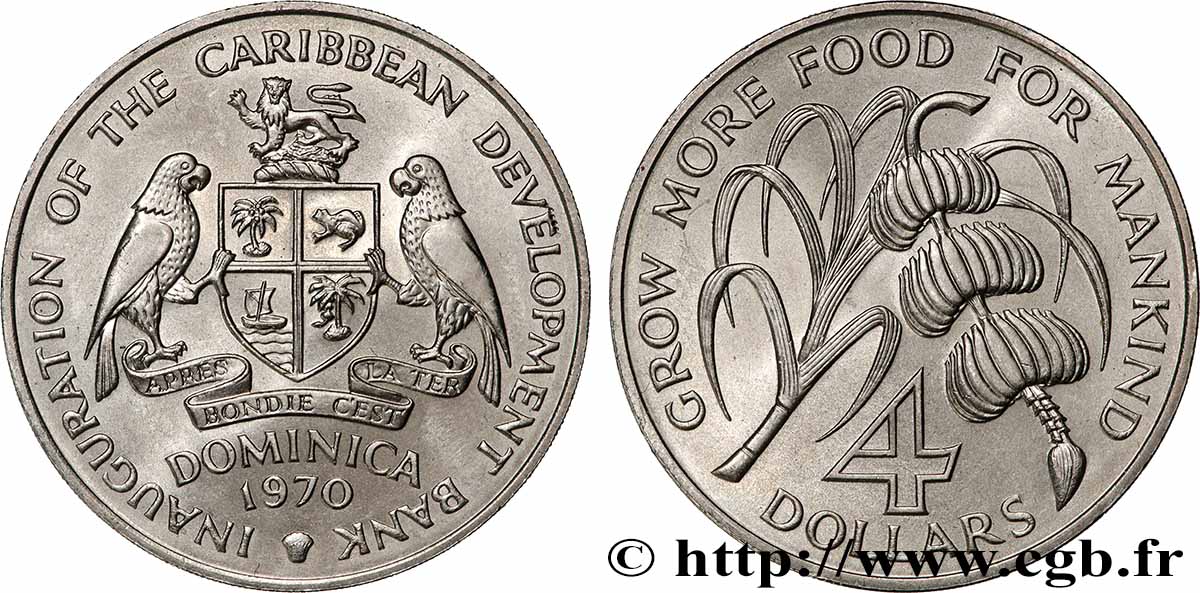 DOMINIQUE 4 Dollars inauguration de la Banque de Développement des Caraïbes 1970 Londres SPL 