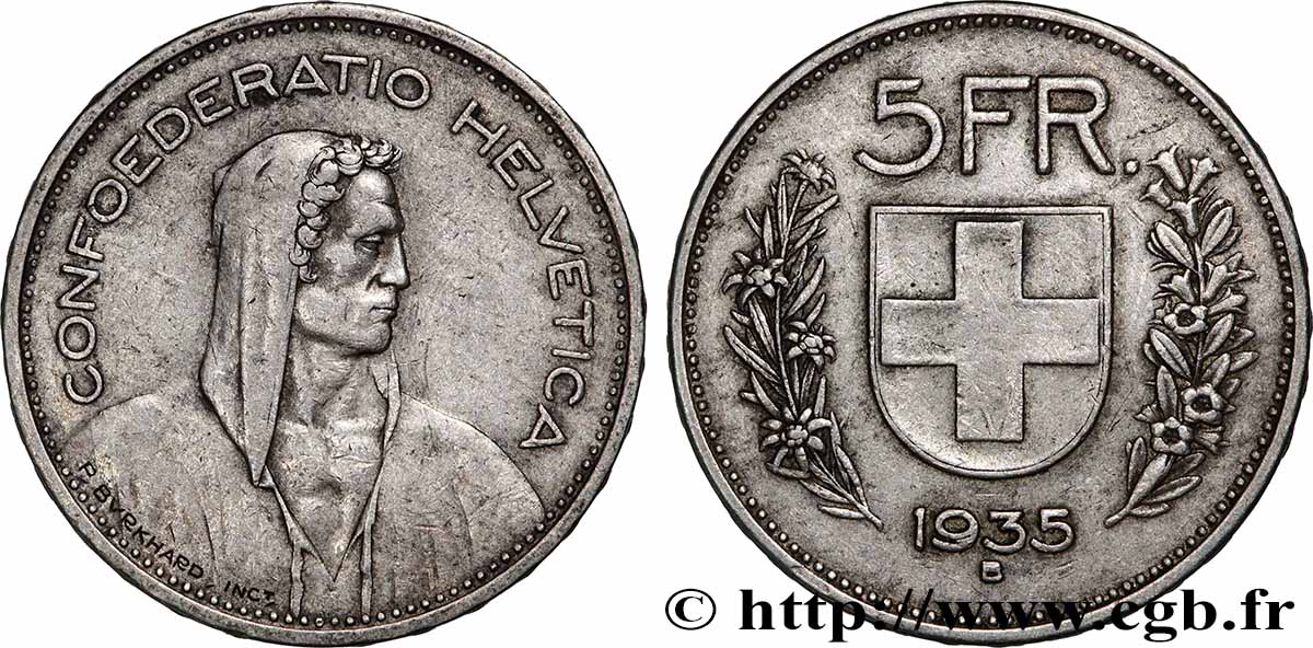 SUISSE 5 Francs Berger des Alpes 1935 Berne TTB 