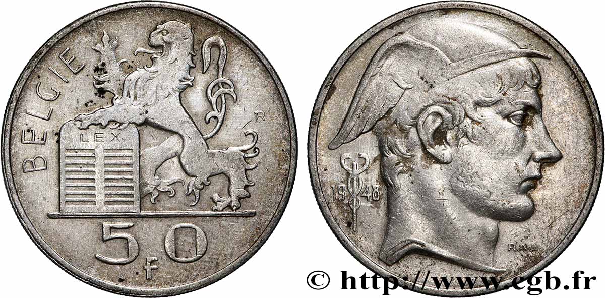 BELGIQUE 50 Francs Mercure, légende flamande 1948 Bruxelles TTB 