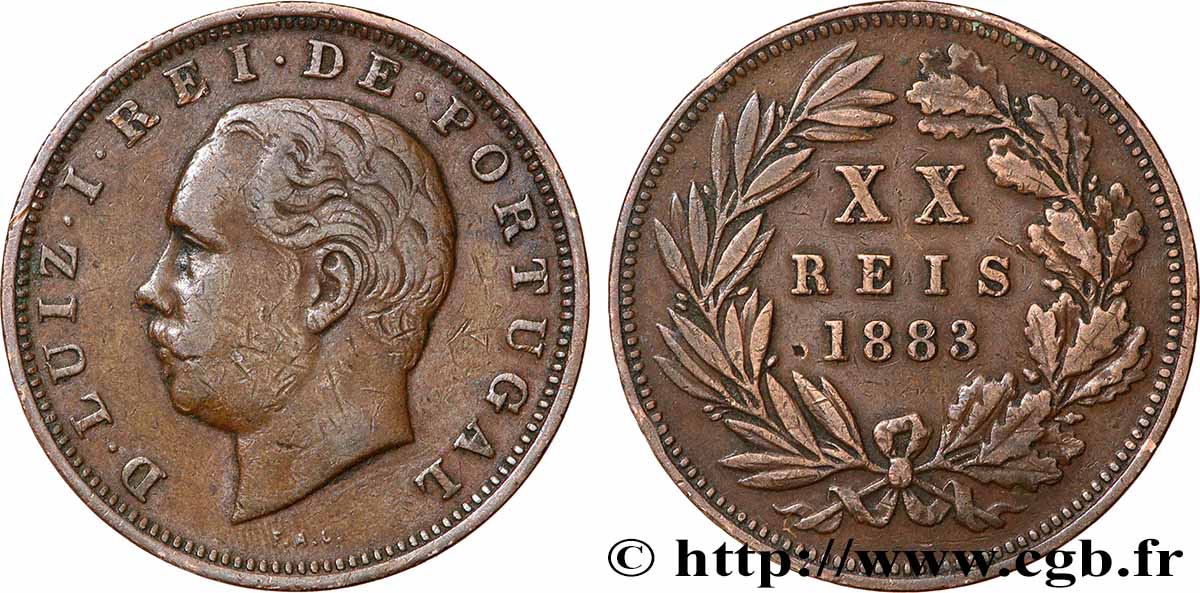 PORTUGAL 20 Réis Louis Ier 1883 Rio de Janeiro TB+ 