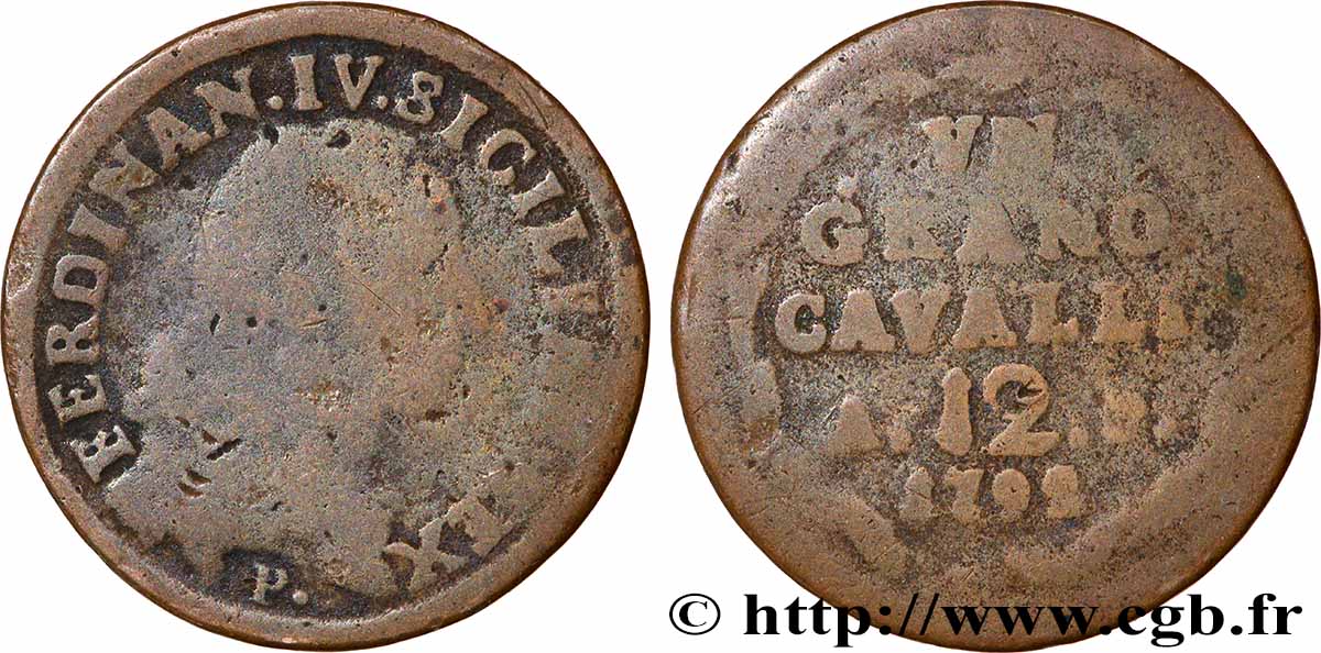 ITALIA - REINO DE NAPOLES 1 Grano da 12 Cavalli Ferdinand IV 1792  RC+ 