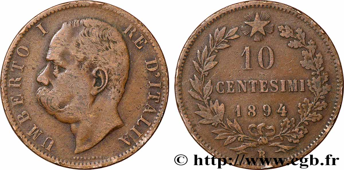 ITALIE 10 Centesimi Humbert Ier 1894 Rome TB 