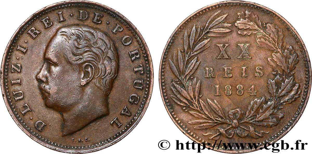 PORTUGAL 20 Réis au nom de Louis Ier (Luis) 1884 Lisbonne VF 