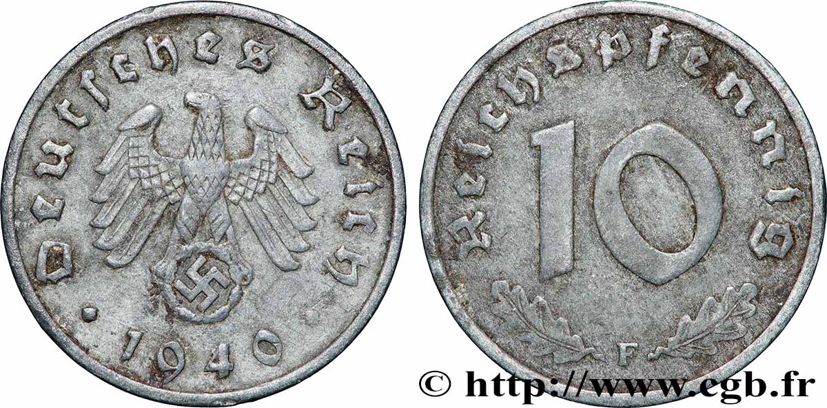 GERMANY 10 Reichspfennig 1940 Stuttgart XF 