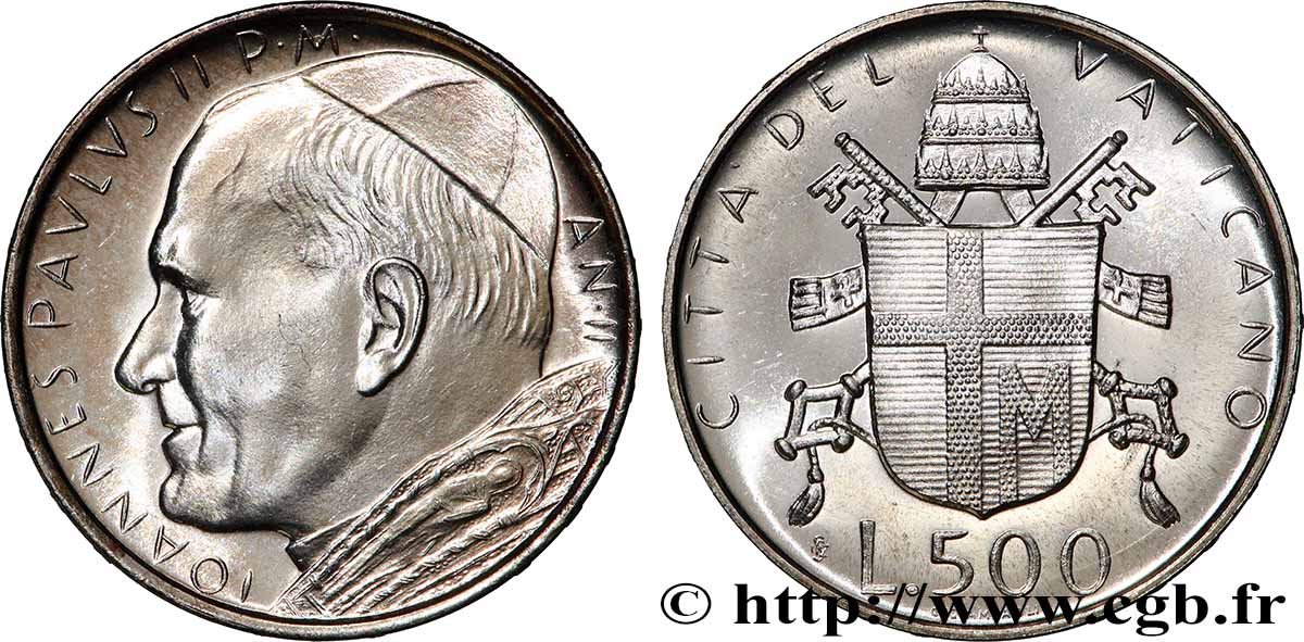 VATICAN ET ÉTATS PONTIFICAUX 500 Lire Jean-Paul II an II 1980 Rome SPL 