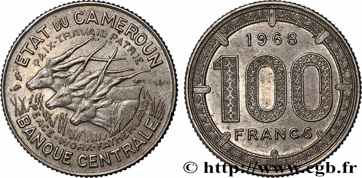 ÁFRICA ECUATORIAL  100 Francs antilopes 1968 Paris MBC+ 