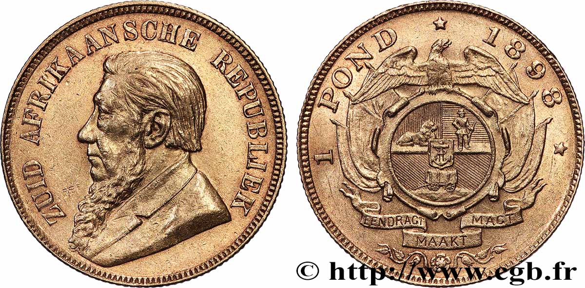 AFRIQUE DU SUD - RÉPUBLIQUE - PRÉSIDENT KRUGER 1 Pond 1898 Prétoria TTB+ 