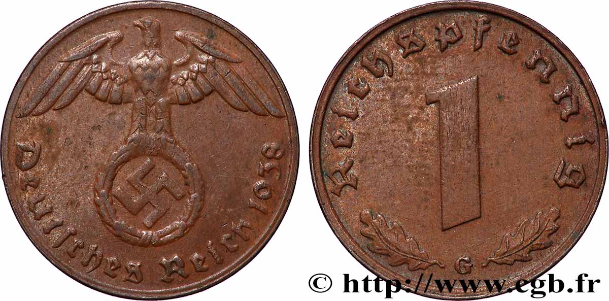 GERMANIA 1 Reichspfennig aigle et swastika 1938 Karlsruhe BB 