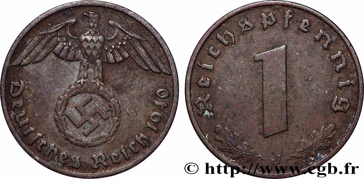 GERMANIA 1 Reichspfennig aigle et swastika 1940 Hambourg q.SPL 