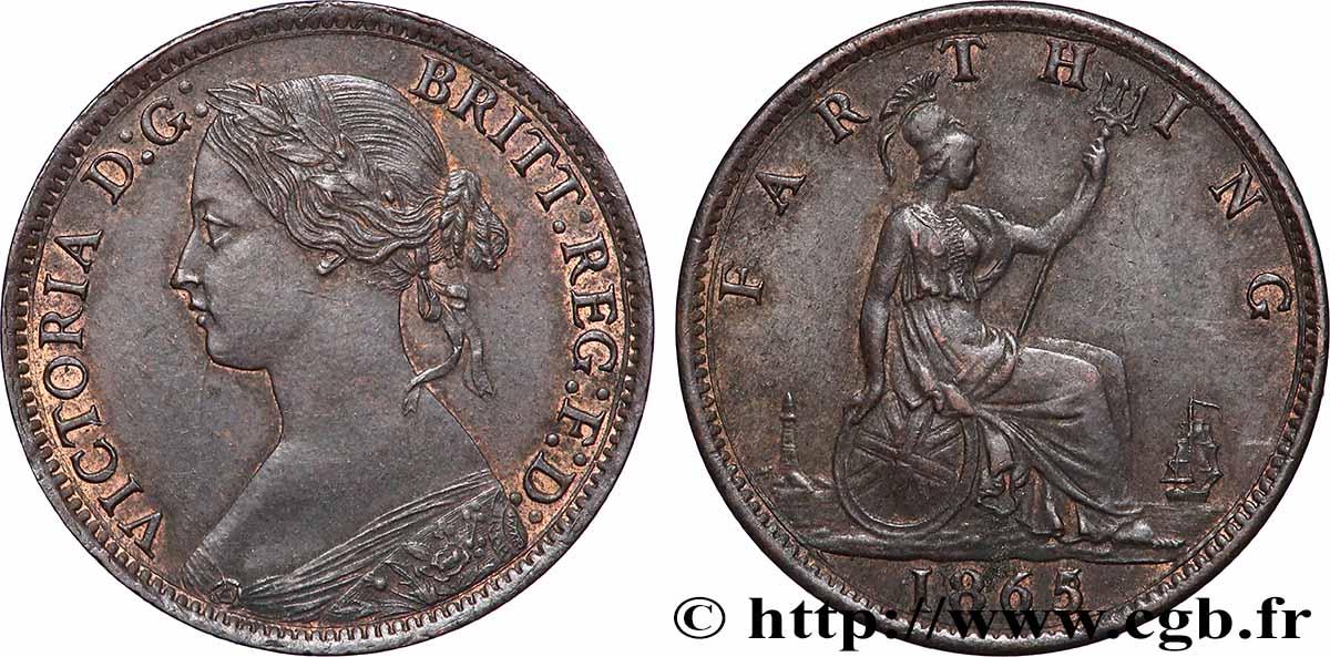 UNITED KINGDOM 1 Farthing Victoria “Bun Head” 1865  AU 