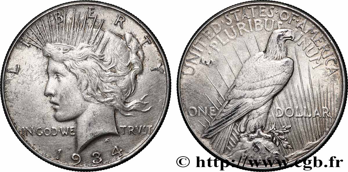 ÉTATS-UNIS D&nbsp;AMÉRIQUE 1 Dollar type Peace 1934 Philadelphie TTB 