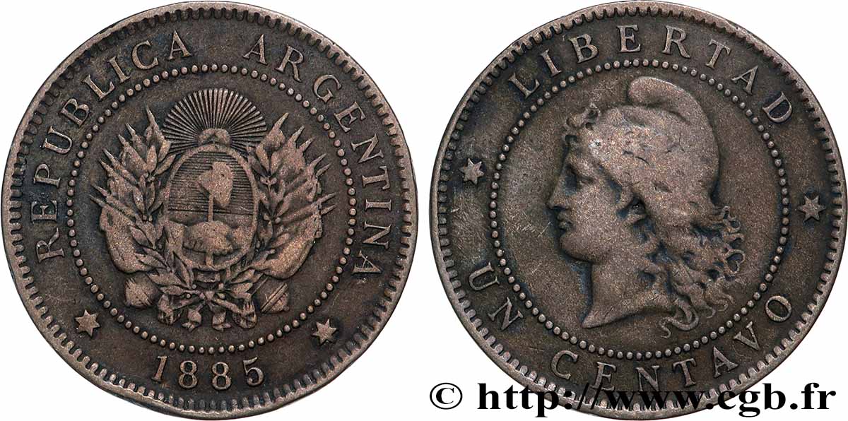 ARGENTINE 1 Centavo “Liberté” 1885  TB+ 