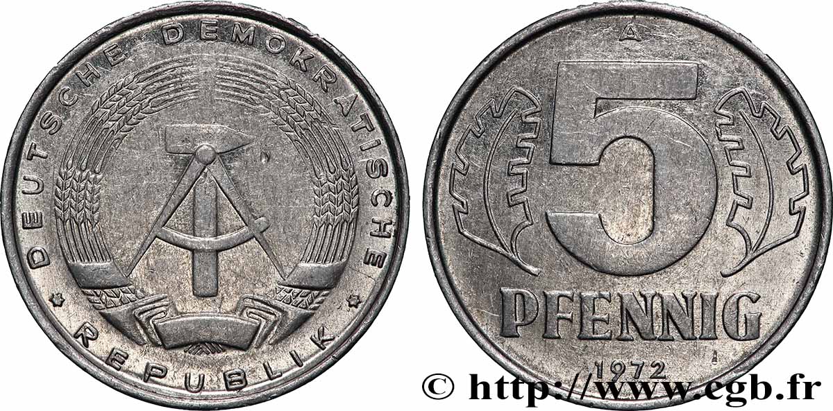 REPúBLICA DEMOCRáTICA ALEMANA 5 Pfennig 1972 Berlin MBC+ 
