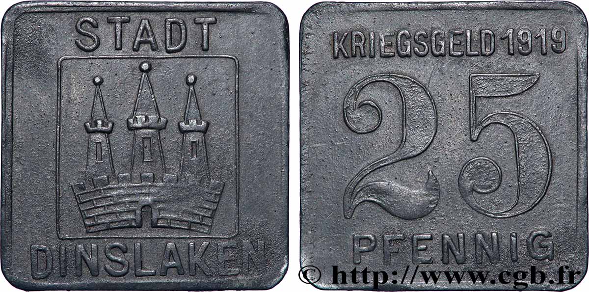ALLEMAGNE - Notgeld 25 Pfennig Dinslaken (Rhénanie) 1919  TTB 