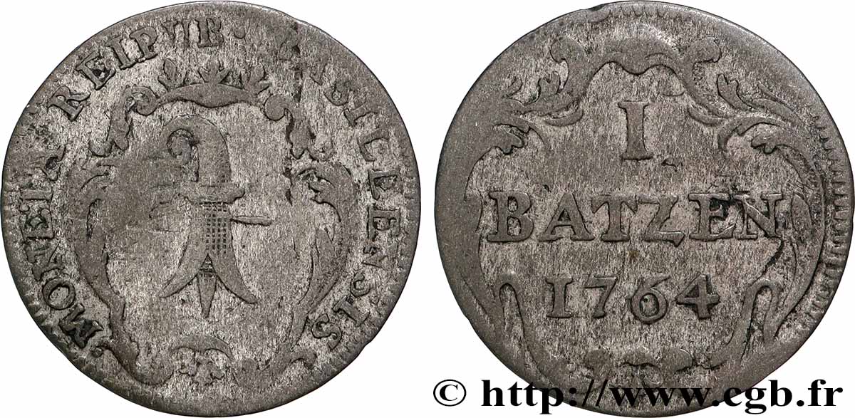SUISSE - VILLE DE BÂLE 1 Batzen 1764 Bâle TB+ 
