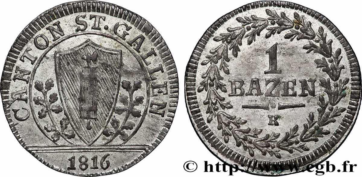 SUISSE - CANTON DE SAINT-GALL 1 Batzen 1816  TTB 