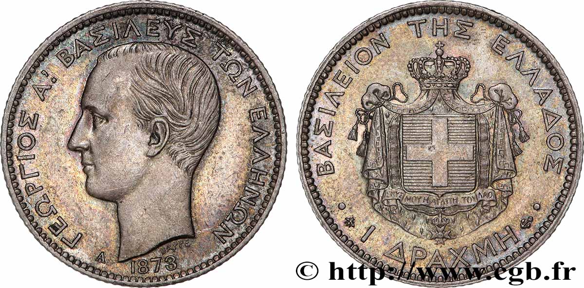 GREECE 1 Drachme Georges Ier 1873 Paris AU 