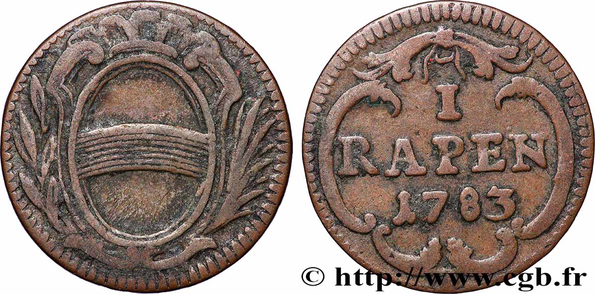 SUISSE - CANTON DE ZOUG 1 Rappen 1783  TTB 
