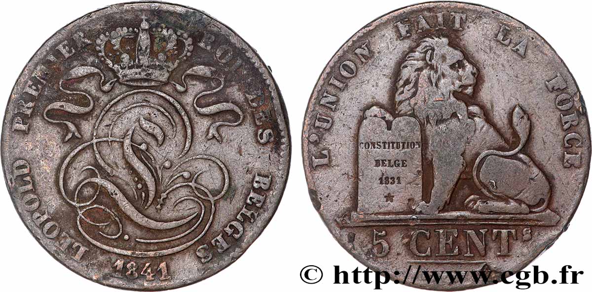 BELGIUM 5 Centimes Léopold Ier 1841  VF 