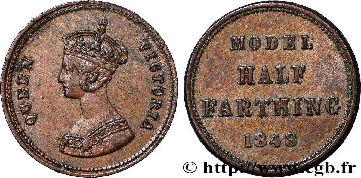 ROYAUME-UNI 1/2 Farthing Model Victoria 1848  TTB+ 