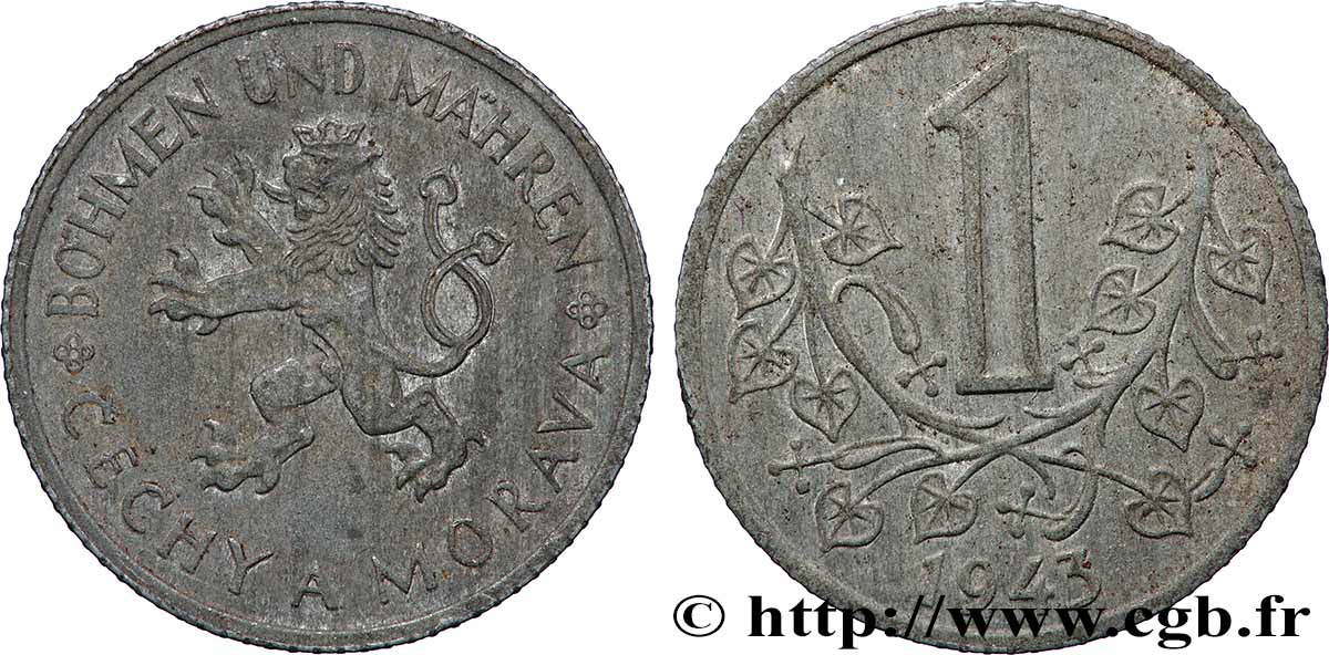 BOHÊME ET MORAVIE 1 Koruna Protectorat de Bohême- Moravie 1943  SUP 