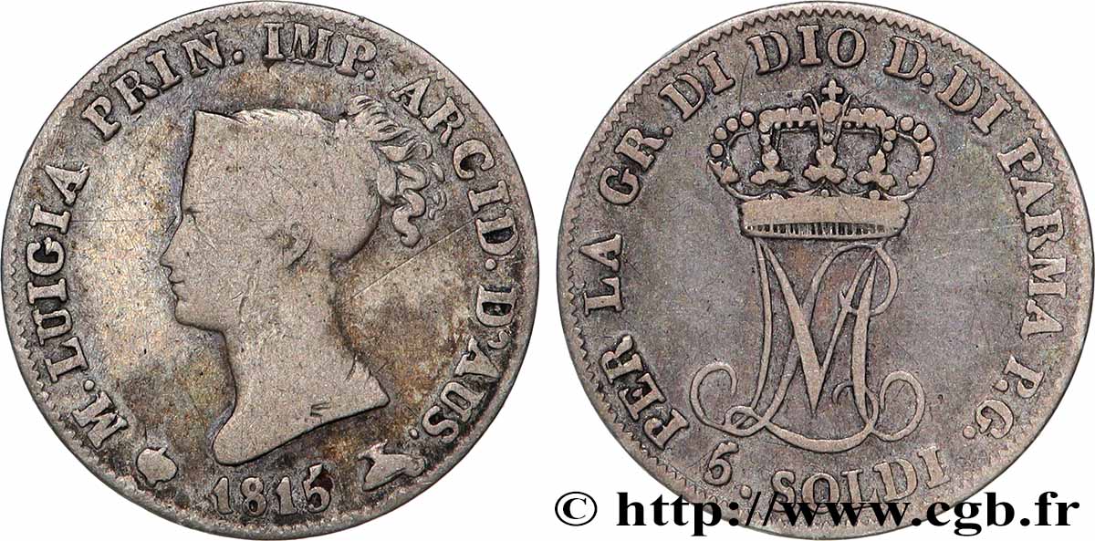 ITALY - PARMA AND PIACENZA 5 Soldi Marie-Louise 1815  Milan VF 