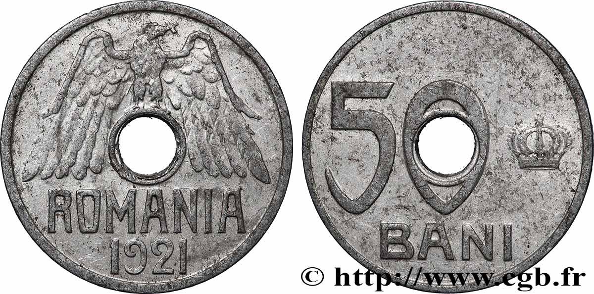 ROMANIA 50 Bani Ferdinand Ier 1921 Huguenin, Le Locle, Suisse AU 
