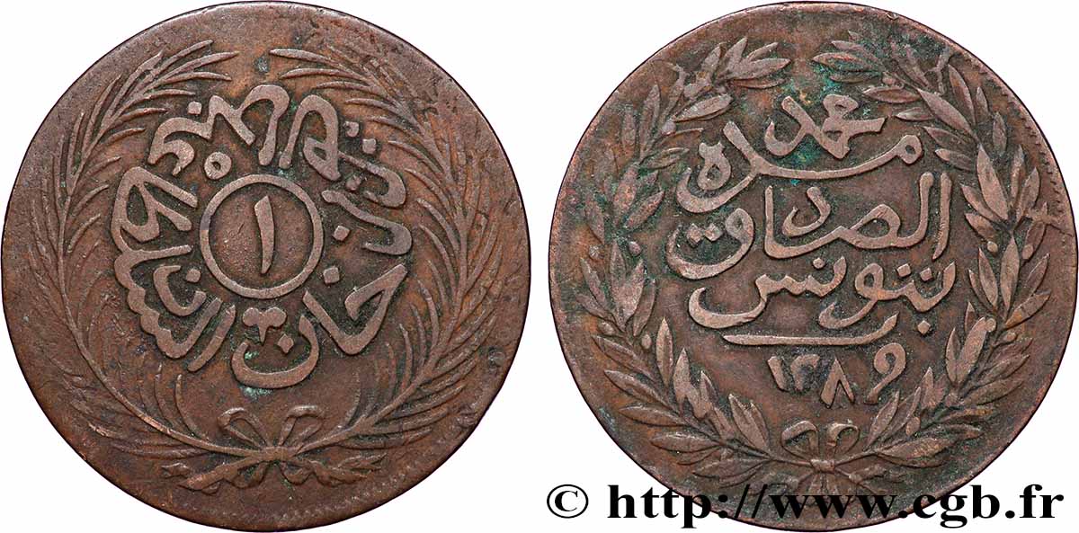 TúNEZ 1 Kharub au nom de Abdul Mejid AH 1289 1872  BC 
