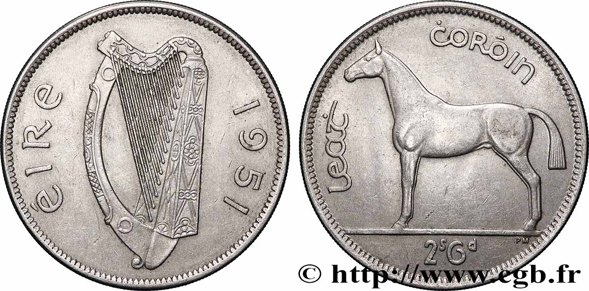 IRLANDE 1/2 Coróin / 2 Scilling 6 Pingin 1951 Londres SUP 