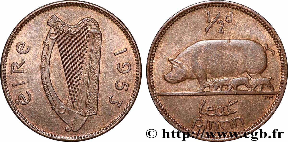 IRLANDE 1/2 Pingin (Penny) 1953 Londres SUP 
