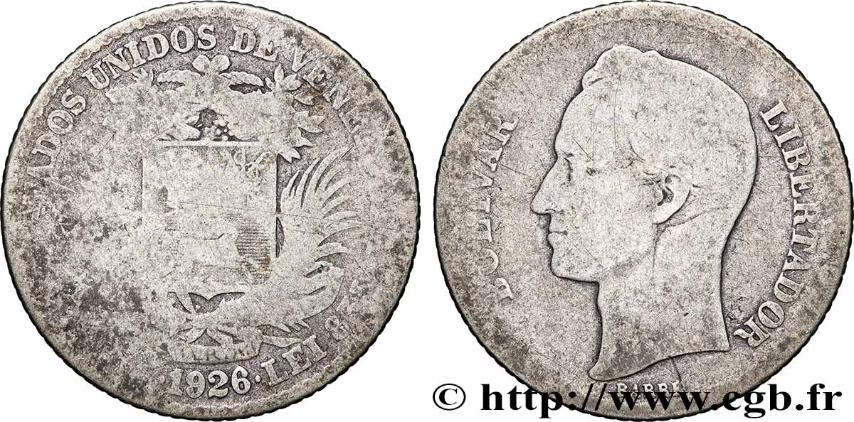 VENEZUELA 1 Bolivar Simon Bolivar 1926 Philadelphie VF 