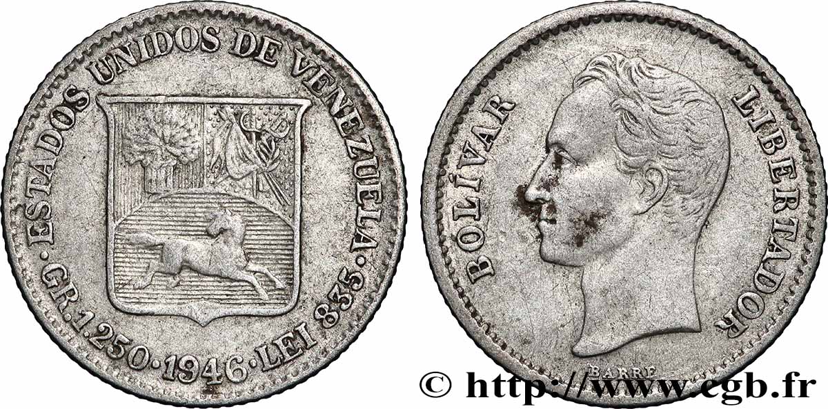 VENEZUELA 1/4 Bolivar 1946 Philadelphie TTB 
