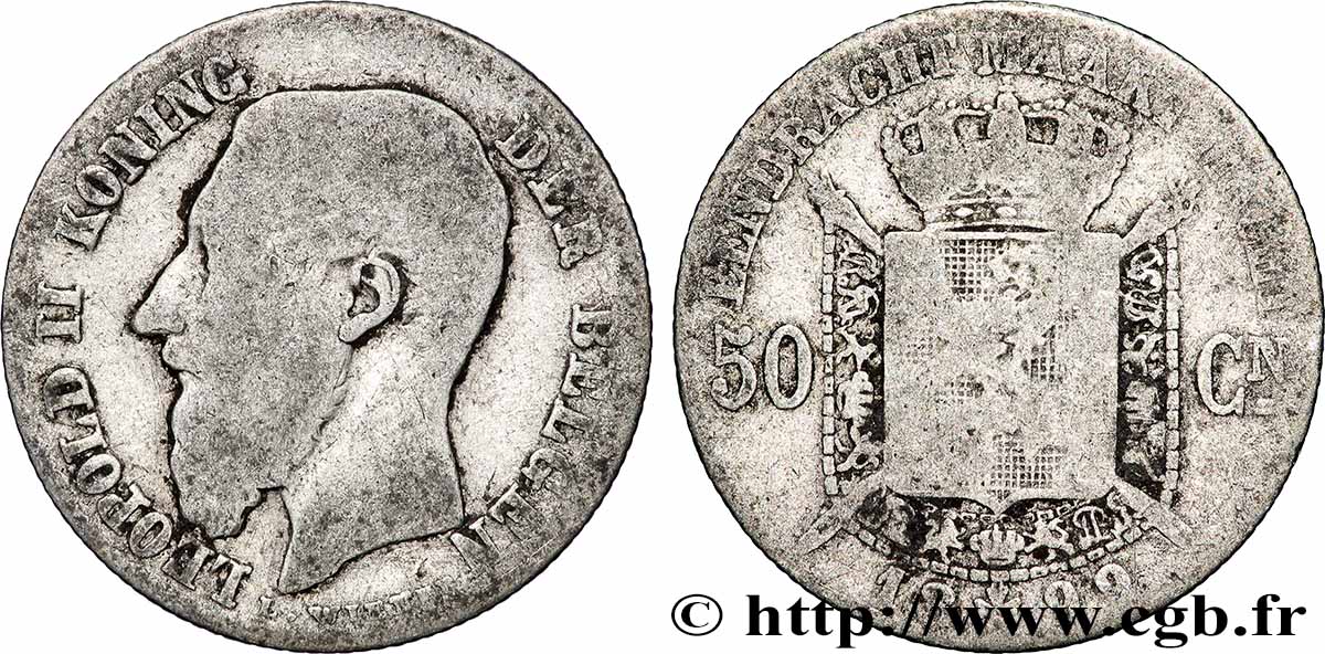 BELGIQUE 50 Centimes Léopold II légende française 1899 Bruxelles TB 