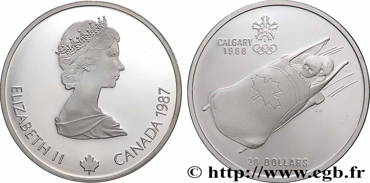 CANADA 20 Dollars Proof JO Calgary : bobsleigh 1987 Ottawa FDC 