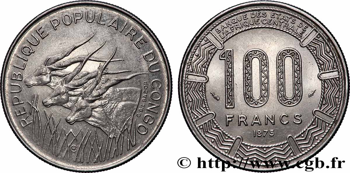 CONGO REPUBLIC 100 Francs type “BCEAC” 1975 Paris AU 