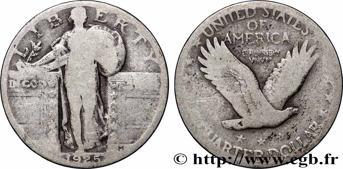 ÉTATS-UNIS D&nbsp;AMÉRIQUE 1/4 Dollar Liberté 1925 Philadelphie B+ 