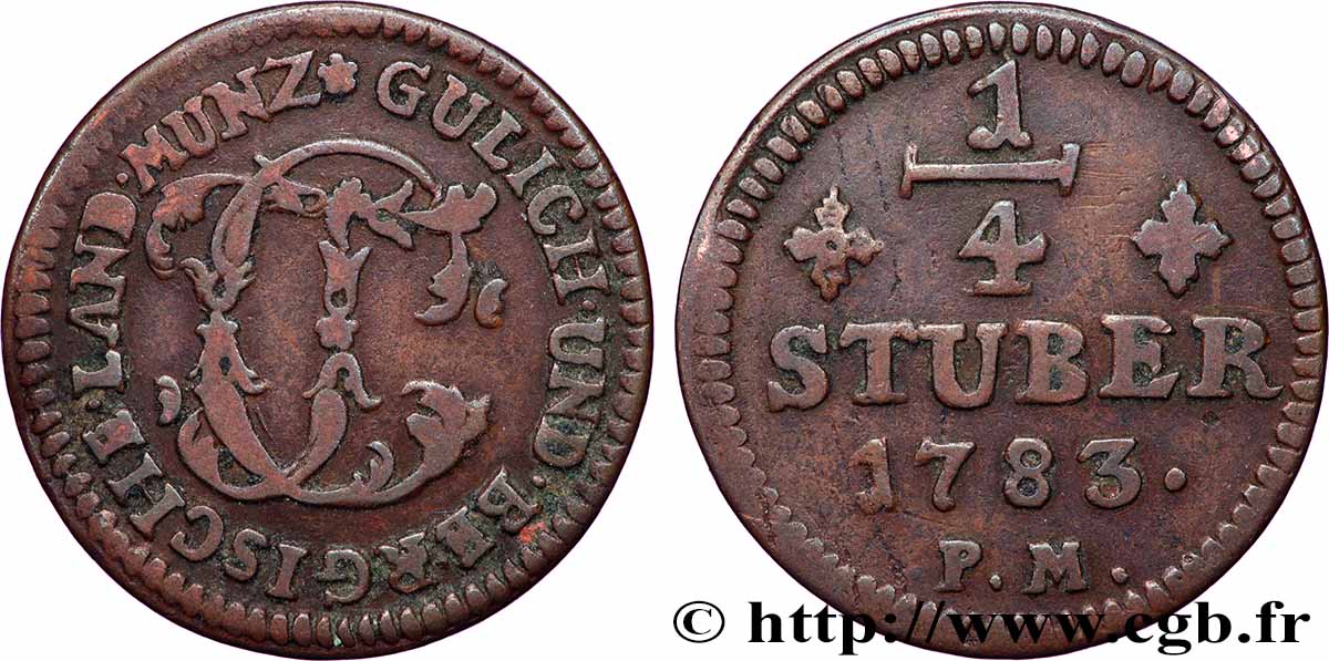 ALLEMAGNE - JULIERS-BERG 1/4 Stuber Duché de Jülich-Berg 1783 Düsseldorf TB+ 