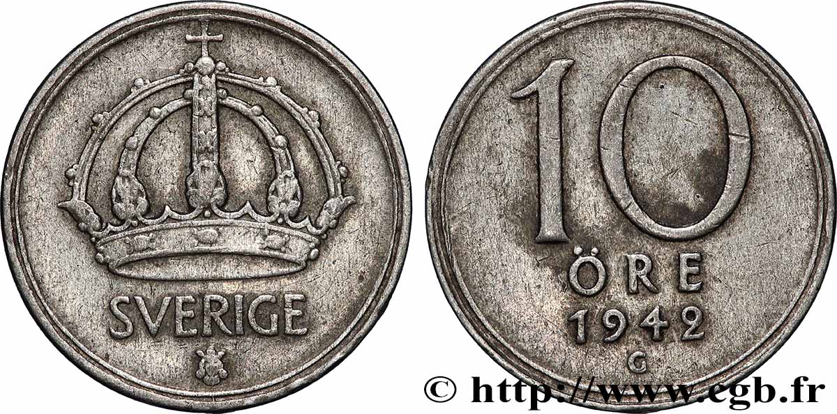 SWEDEN 10 Ore 1942 Stockholm AU 