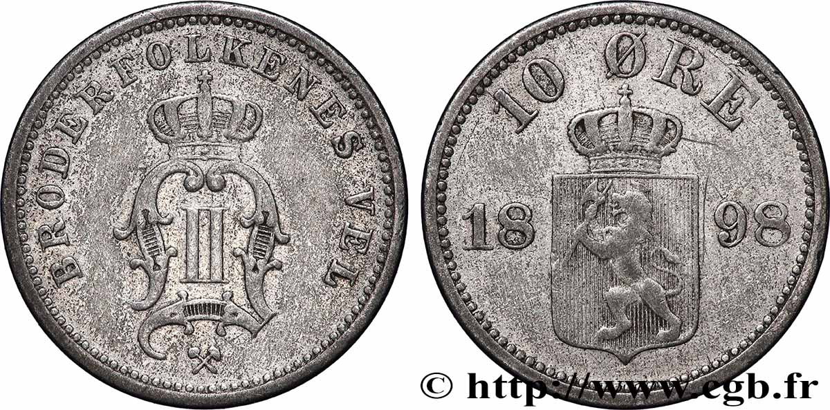 NORWAY 10 Ore Oscar II 1898 Kronsberg AU 