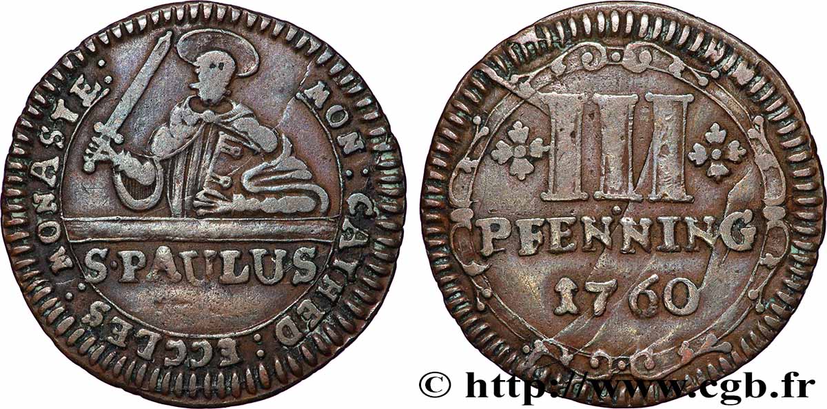 GERMANY - MUNSTER 3 Pfenning 1760  VF 